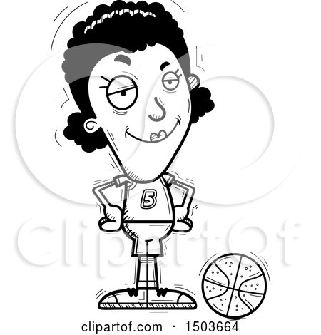 Clipart of a Black and White Black Female Basketball Player - Royalty Free Vector Illustration by Cory Thoman