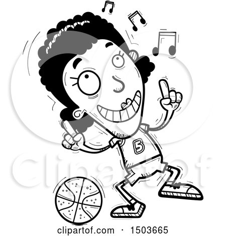 Clipart of a Black and White Black Female Basketball Player Doing a Happy Dance - Royalty Free Vector Illustration by Cory Thoman