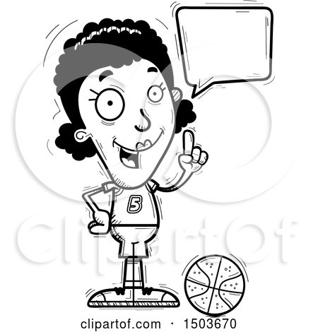 Clipart of a Black and White Talking Black Female Basketball Player - Royalty Free Vector Illustration by Cory Thoman