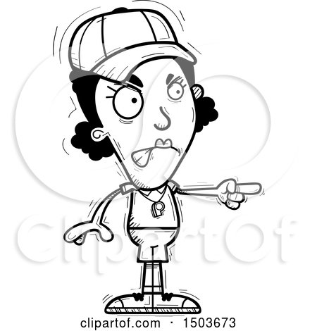 Clipart of a Black and White Mad Pointing Black Female Coach - Royalty Free Vector Illustration by Cory Thoman