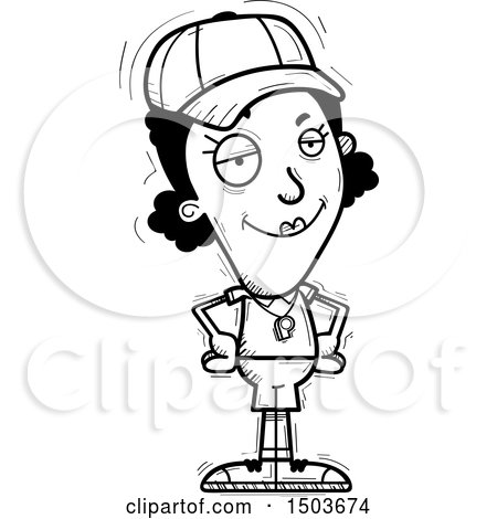 Clipart of a Black and White Confident Black Female Coach - Royalty Free Vector Illustration by Cory Thoman