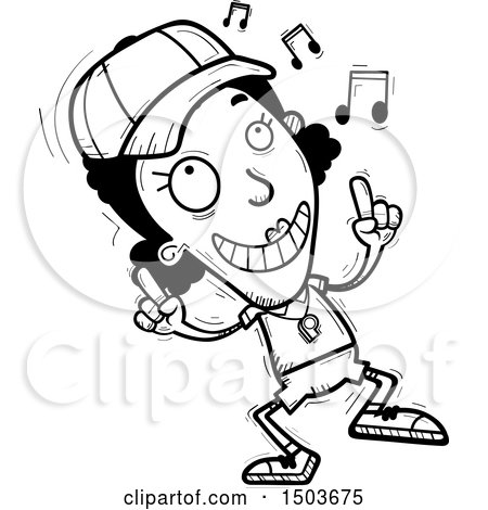 Clipart of a Black and White Black Female Coach Doing a Happy Dance - Royalty Free Vector Illustration by Cory Thoman