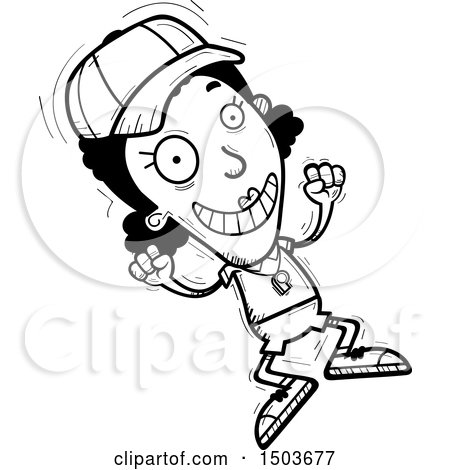 Clipart of a Black and White Jumping Black Female Coach - Royalty Free Vector Illustration by Cory Thoman