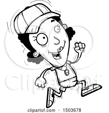 Clipart of a Black and White Running Black Female Coach - Royalty Free Vector Illustration by Cory Thoman