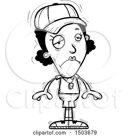 Clipart of a Black and White Sad Black Female Coach - Royalty Free Vector Illustration by Cory Thoman