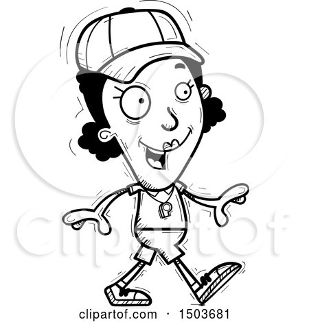 Clipart of a Black and White Walking Black Female Coach - Royalty Free Vector Illustration by Cory Thoman