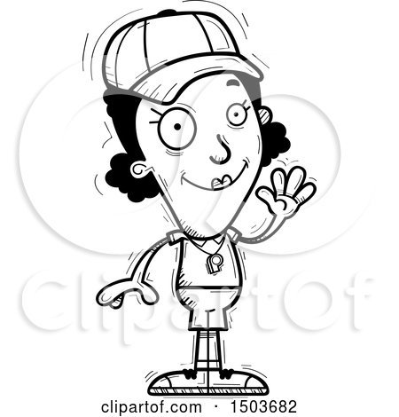 Clipart of a Black and White Waving Black Female Coach - Royalty Free Vector Illustration by Cory Thoman