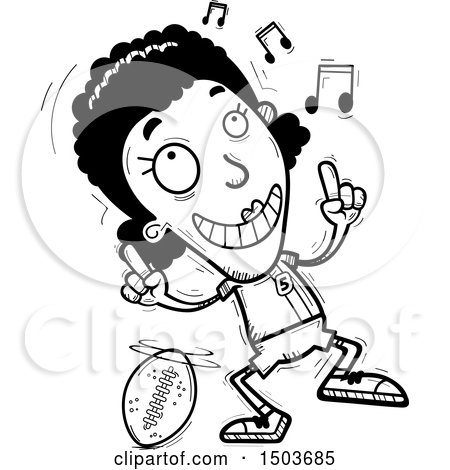Clipart of a Black and White Black Female Football Player Doing a Happy Dance - Royalty Free Vector Illustration by Cory Thoman