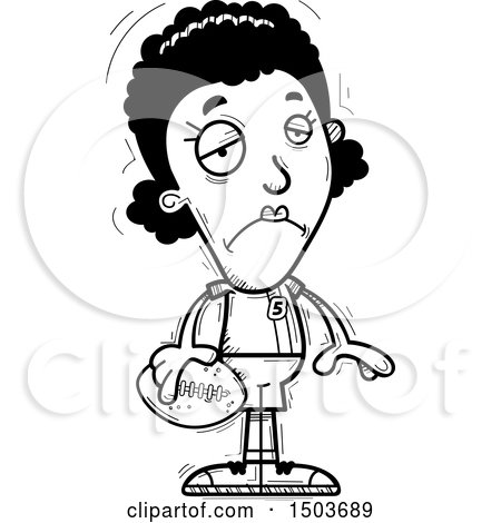 Clipart of a Black and White Sad Black Female Football Player - Royalty Free Vector Illustration by Cory Thoman