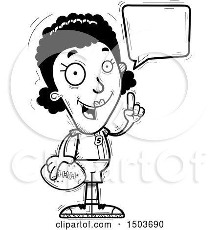 Clipart of a Black and White Talking Black Female Football Player - Royalty Free Vector Illustration by Cory Thoman