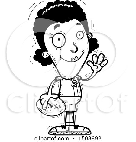 Clipart of a Black and White Waving Black Female Football Player - Royalty Free Vector Illustration by Cory Thoman
