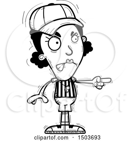 Clipart of a Black and White Mad Pointing Black Female Referee - Royalty Free Vector Illustration by Cory Thoman