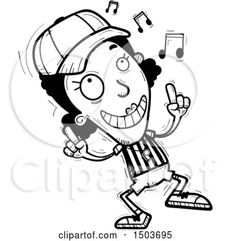 Clipart of a Black and White Black Female Referee Doing a Happy Dance - Royalty Free Vector Illustration by Cory Thoman