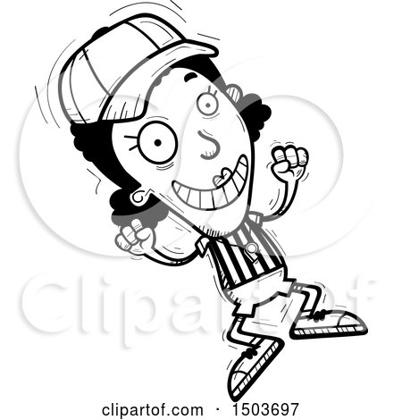 Clipart of a Black and White Jumping Black Female Referee - Royalty Free Vector Illustration by Cory Thoman