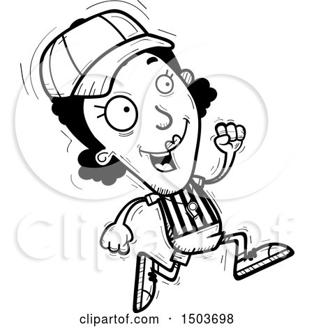Clipart of a Black and White Running Black Female Referee - Royalty Free Vector Illustration by Cory Thoman