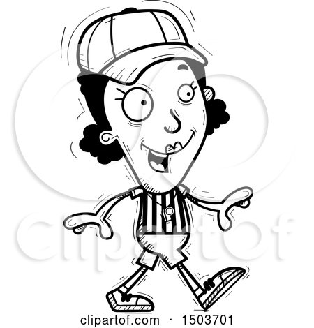 Clipart of a Black and White Walking Black Female Referee - Royalty Free Vector Illustration by Cory Thoman