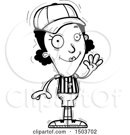 Clipart of a Black and White Waving Black Female Referee - Royalty Free Vector Illustration by Cory Thoman