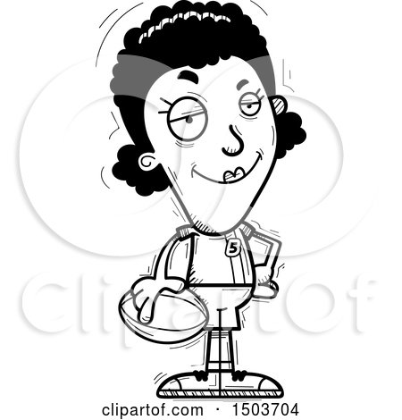 Clipart of a Black and White Confident Black Female Rugby Player - Royalty Free Vector Illustration by Cory Thoman