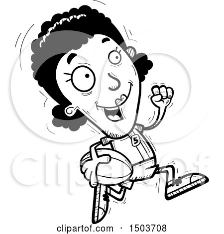 Clipart of a Black and White Running Black Female Rugby Player - Royalty Free Vector Illustration by Cory Thoman