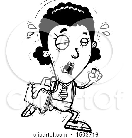 Clipart of a Black and White Tired Running Black Female College Student - Royalty Free Vector Illustration by Cory Thoman