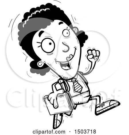 Clipart of a Black and White Running Black Female College Student - Royalty Free Vector Illustration by Cory Thoman