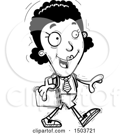 Clipart of a Black and White Walking Black Female College Student - Royalty Free Vector Illustration by Cory Thoman