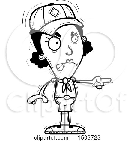 Clipart of a Black and White Mad Pointing Black Female Scout - Royalty Free Vector Illustration by Cory Thoman