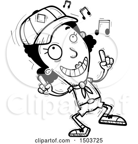 Clipart of a Black and White Black Female Scout Doing a Happy Dance - Royalty Free Vector Illustration by Cory Thoman