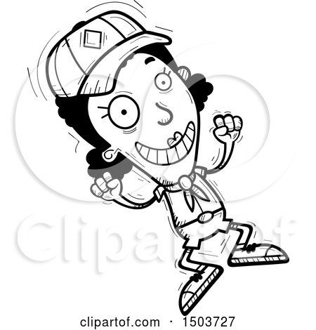 Clipart of a Black and White Jumping Black Female Scout - Royalty Free Vector Illustration by Cory Thoman
