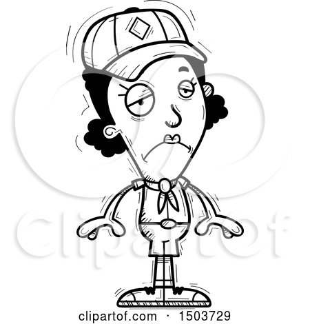 Clipart of a Black and White Sad Black Female Scout - Royalty Free Vector Illustration by Cory Thoman