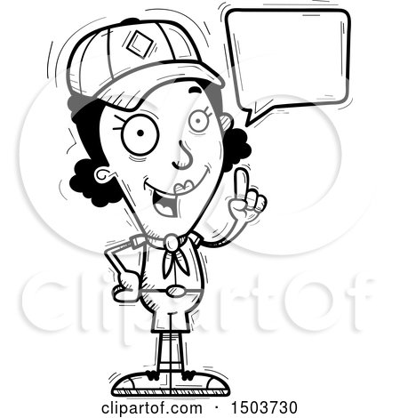 Clipart of a Black and White Talking Black Female Scout - Royalty Free Vector Illustration by Cory Thoman