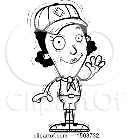 Clipart of a Black and White Waving Black Female Scout - Royalty Free Vector Illustration by Cory Thoman