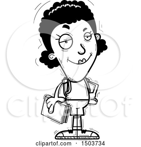 Clipart of a Black and White Confident Black Female Community College Student - Royalty Free Vector Illustration by Cory Thoman