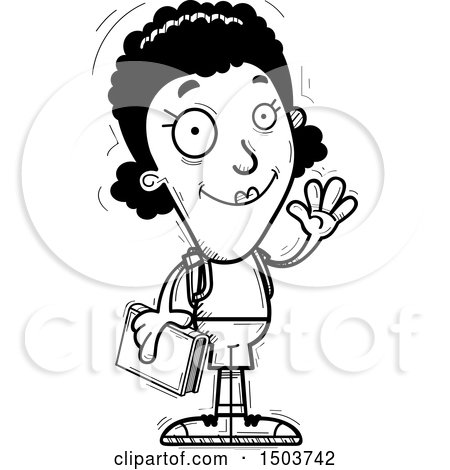 Clipart of a Black and White Waving Black Female Community College Student - Royalty Free Vector Illustration by Cory Thoman