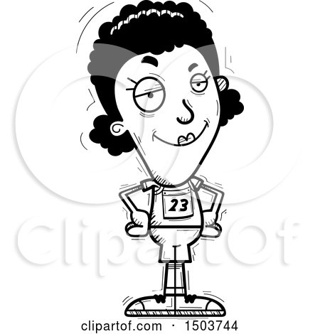 Clipart of a Black and White Confident Black Female Track and Field Athlete - Royalty Free Vector Illustration by Cory Thoman