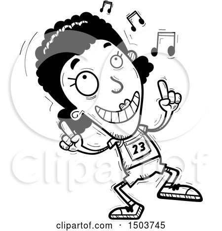 Clipart of a Black and White Black Female Track and Field Athlete Doing a Happy Dance - Royalty Free Vector Illustration by Cory Thoman