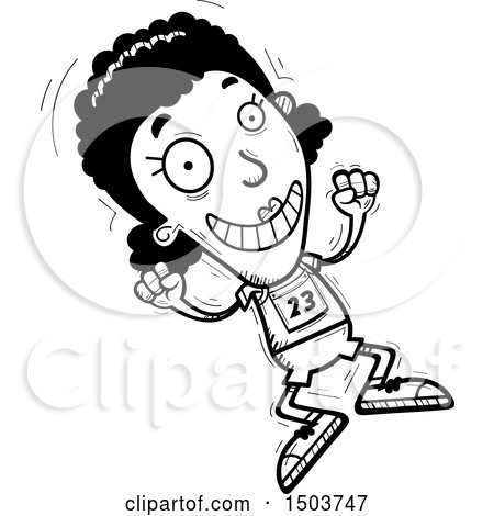 Clipart of a Black and White Jumping Black Female Track and Field Athlete - Royalty Free Vector Illustration by Cory Thoman