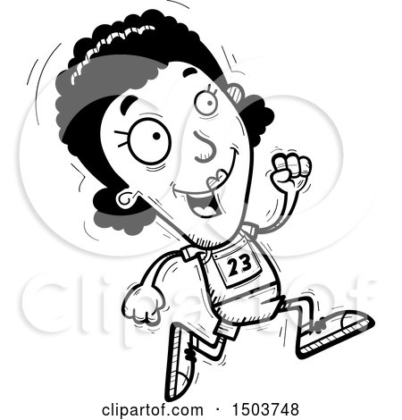 Clipart of a Black and White Running Black Female Track and Field Athlete - Royalty Free Vector Illustration by Cory Thoman
