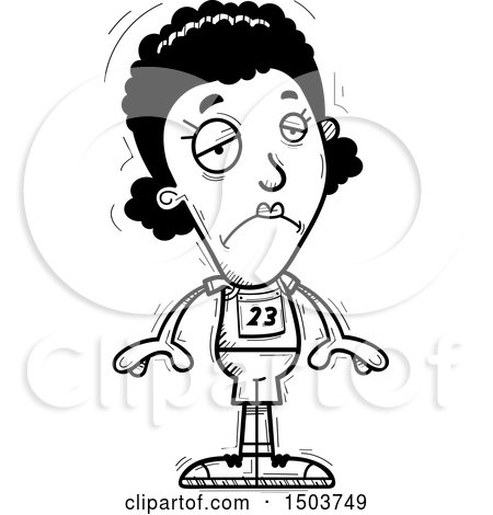 Clipart of a Black and White Sad Black Female Track and Field Athlete - Royalty Free Vector Illustration by Cory Thoman