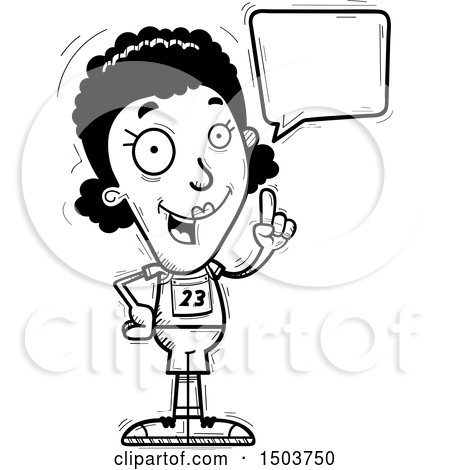 Clipart of a Black and White Talking Black Female Track and Field Athlete - Royalty Free Vector Illustration by Cory Thoman
