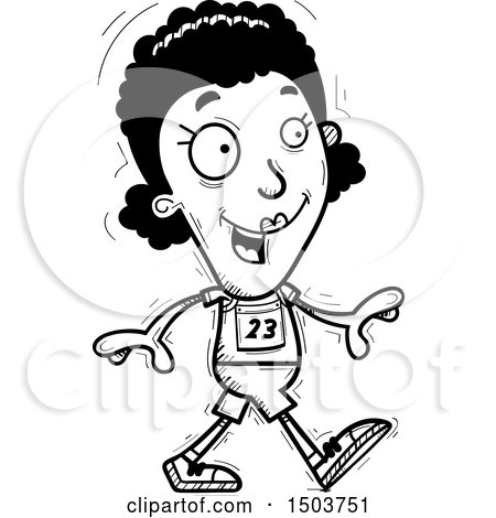 Clipart of a Black and White Walking Black Female Track and Field Athlete - Royalty Free Vector Illustration by Cory Thoman