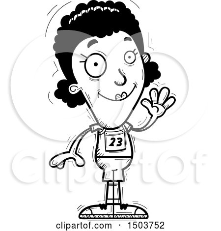 Clipart of a Black and White Waving Black Female Track and Field Athlete - Royalty Free Vector Illustration by Cory Thoman