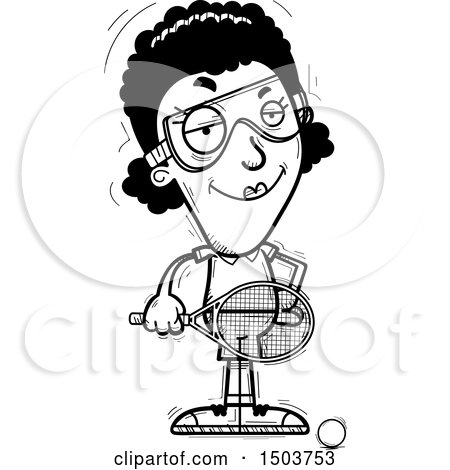 Clipart of a Black and White Confident African American Woman Racquetball Player - Royalty Free Vector Illustration by Cory Thoman