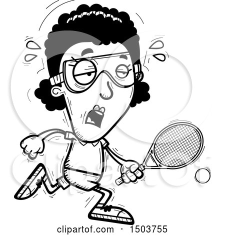 Clipart of a Black and White Tired African American Woman Racquetball Player - Royalty Free Vector Illustration by Cory Thoman