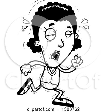 Clipart of a Black and White Running African American Business Woman - Royalty Free Vector Illustration by Cory Thoman