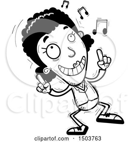Clipart of a Black and White Happy Dancing African American Business Woman - Royalty Free Vector Illustration by Cory Thoman