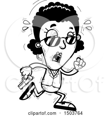 Clipart of a Black and White Tired Running African American Woman Secret Service Agent - Royalty Free Vector Illustration by Cory Thoman