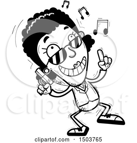 Clipart of a Black and White Happy Dancing African American Woman Secret Service Agent - Royalty Free Vector Illustration by Cory Thoman