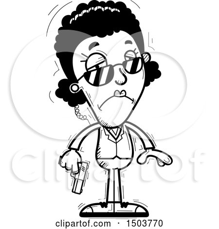 Clipart of a Black and White Sad African American Woman Secret Service Agent - Royalty Free Vector Illustration by Cory Thoman