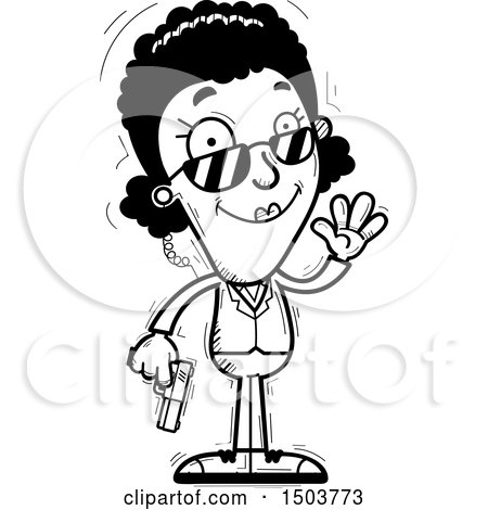Clipart of a Black and White Waving African American Woman Secret Service Agent - Royalty Free Vector Illustration by Cory Thoman
